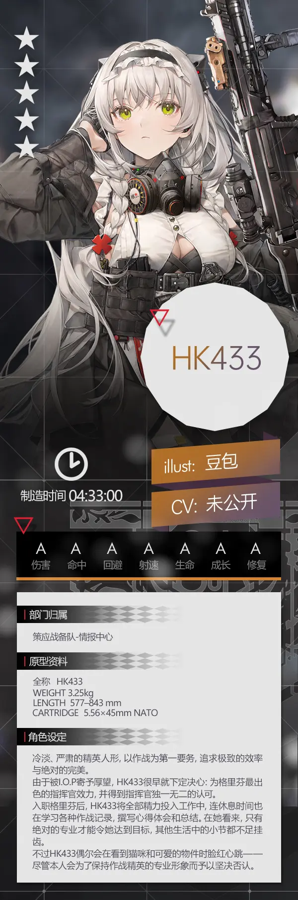 少女前线五星突击步枪HK433怎么样 五星突击步枪人形HK433介绍