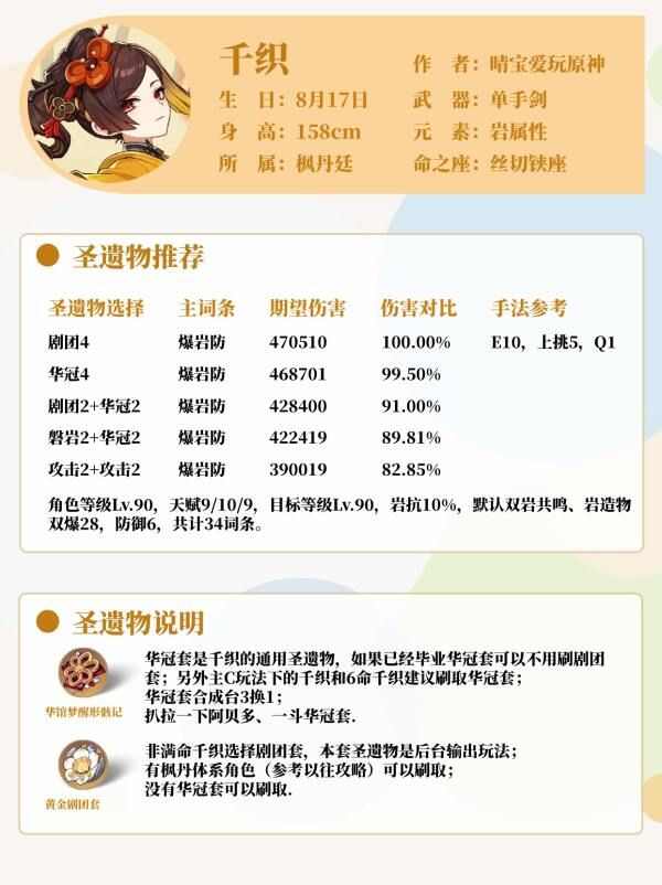 原神千织武器圣遗物选择最全攻略分享